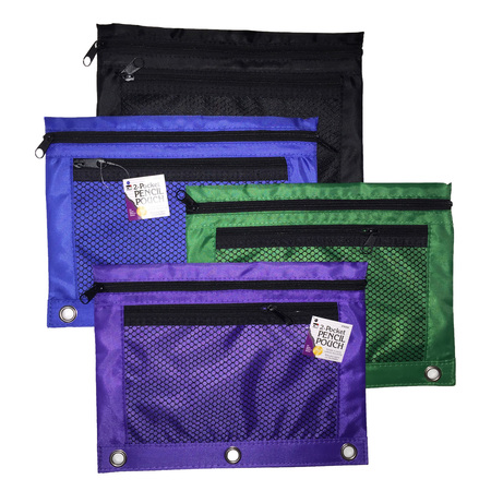 Charles Leonard Pencil Pouch, 2 Pocket, Assorted Colors, PK12 76350ST